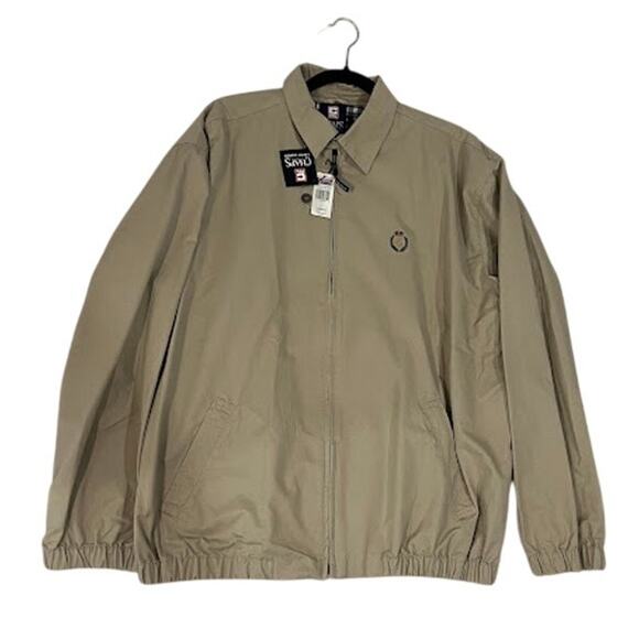 VTG NWT Chaps Ralph Lauren Jacket Mens Beige Cotton Zip Golf Crest L 90s Y2K - Picture 1 of 8